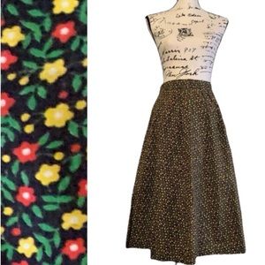 Vintage 70s DeSaix Black Floral A-line Cotton Skirt